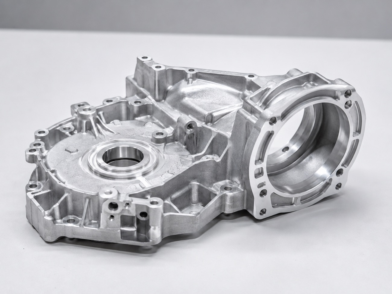 Precision-machined aluminum transmission housing die casting